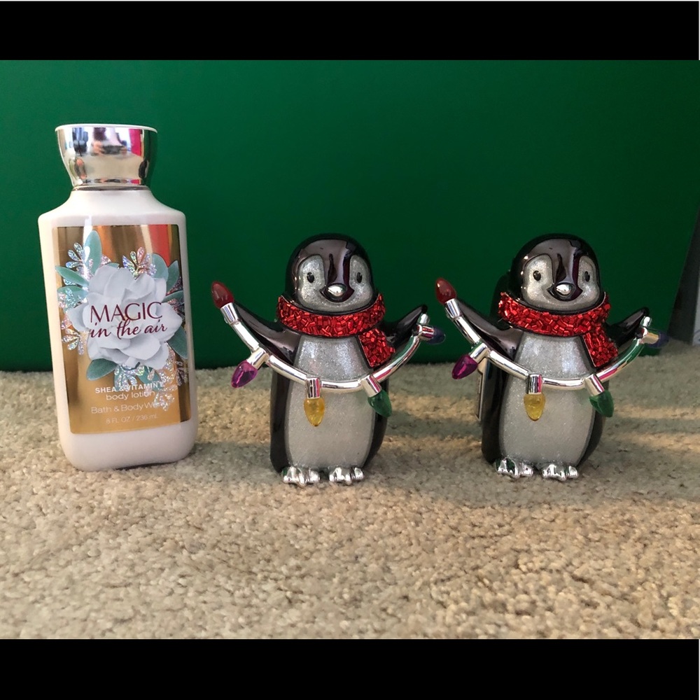 2 wall flower penguins Never used + unused lotion